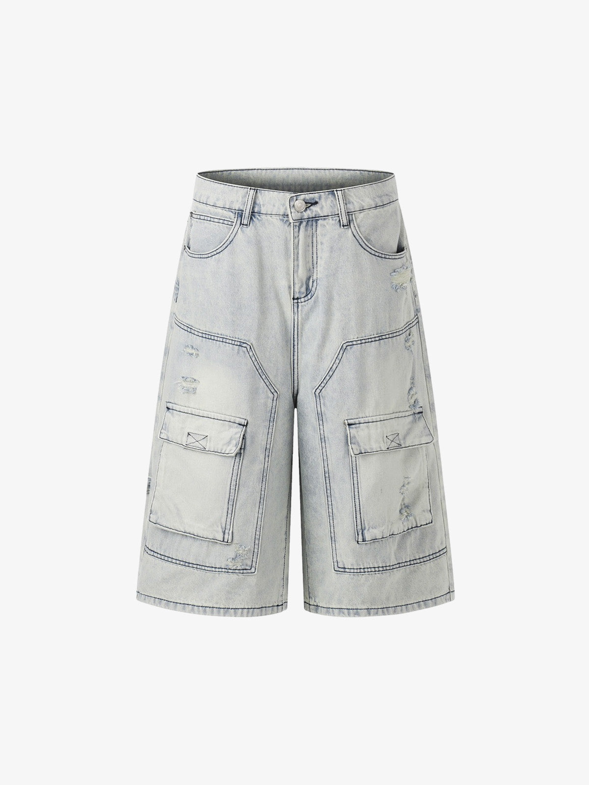 Distressed Denim Cargo Shorts