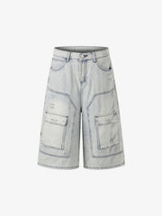 Distressed Denim Cargo Shorts
