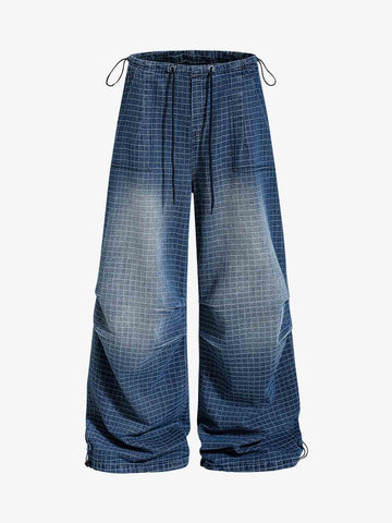 Grid Print Cotton-Linen Drawstring Shorts – Relaxed Fit Casual Streetwear