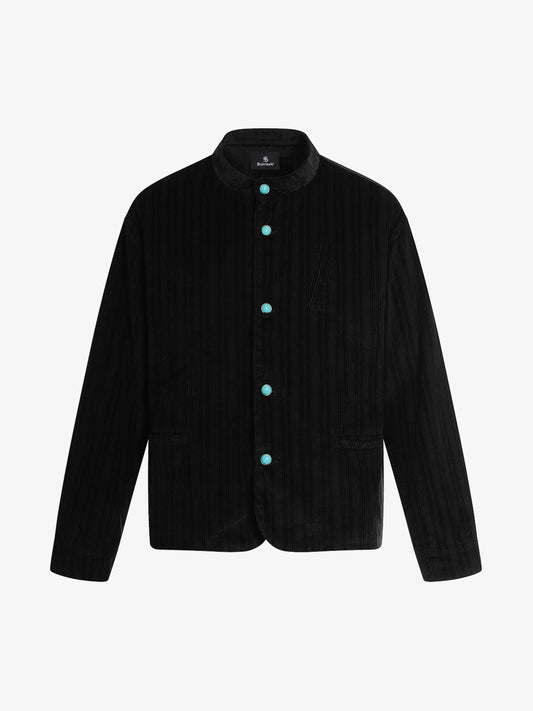 Stylish Black Corduroy Jacket with Turquoise Buttons - Perfect for Casual and Formal Occasions 