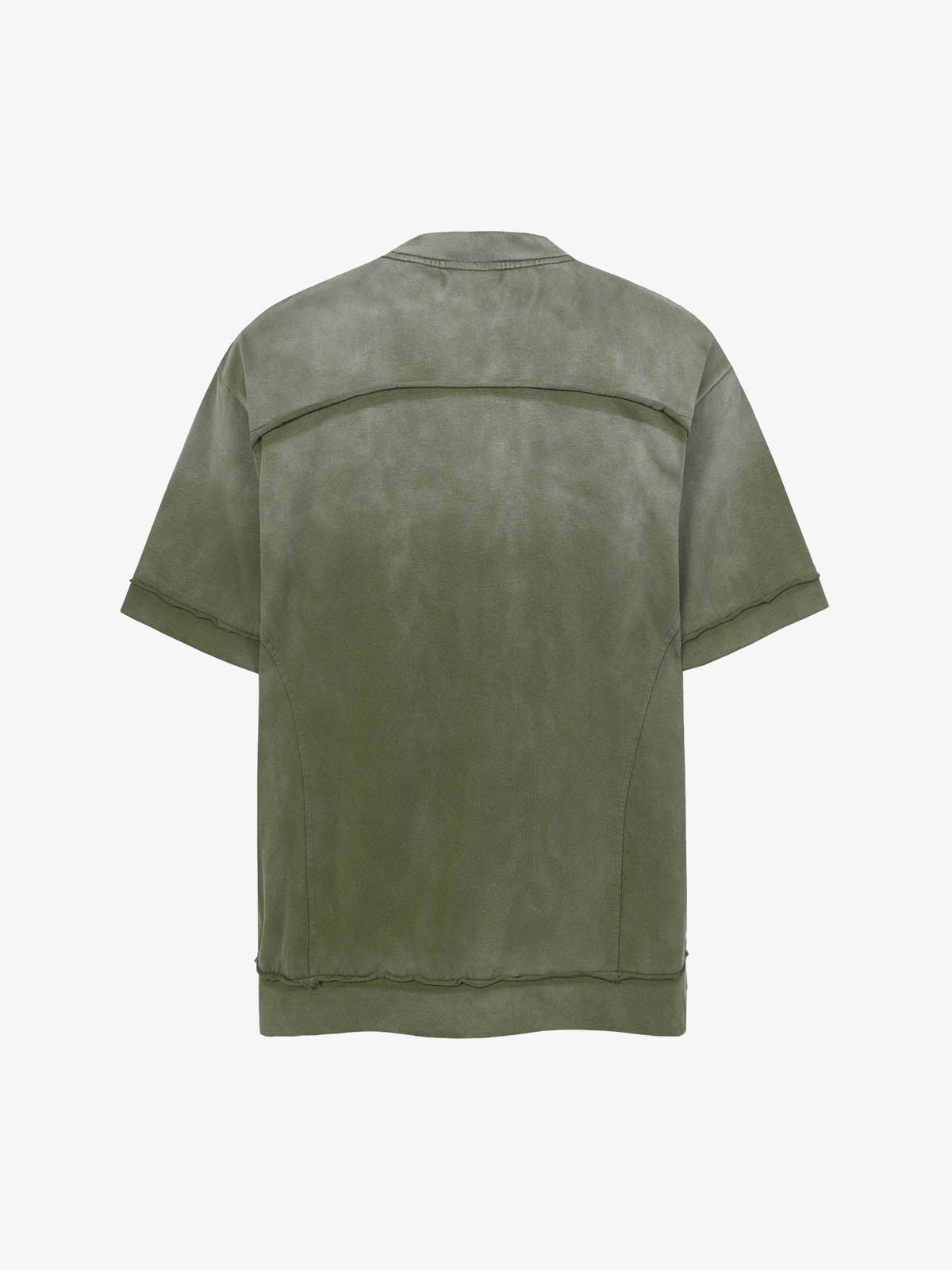 Faux Suede Oversized Short Sleeve T-Shirt with Ribbed Trim and Panel Design 