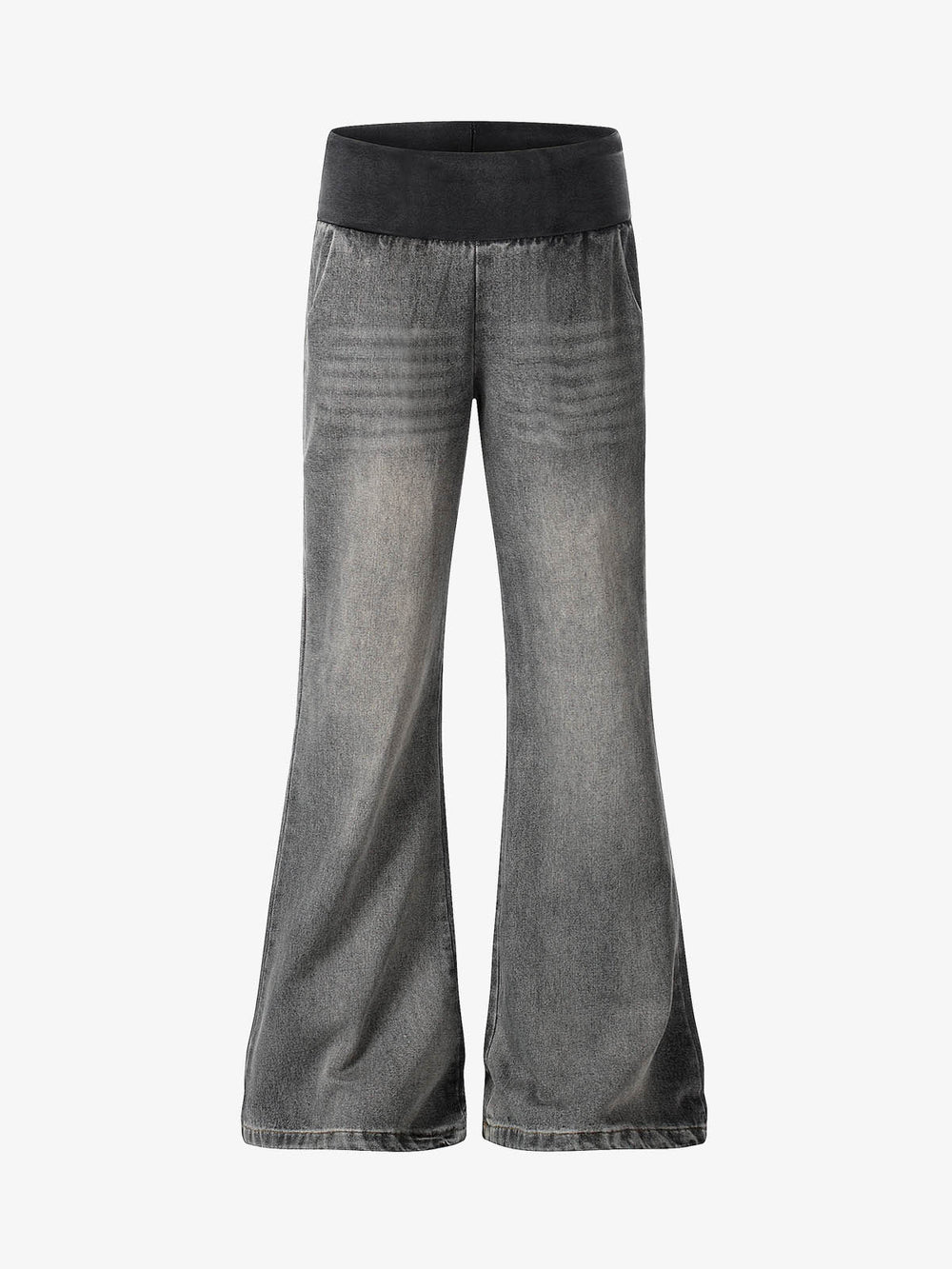 Ribbed Folded Waist Bootcut Jeans