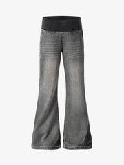 Gerippte Bootcut-Jeans mit umgeschlagenem Bund