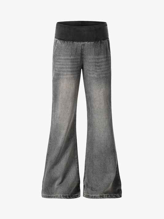 Ribbed Folded Waist Bootcut Jeans