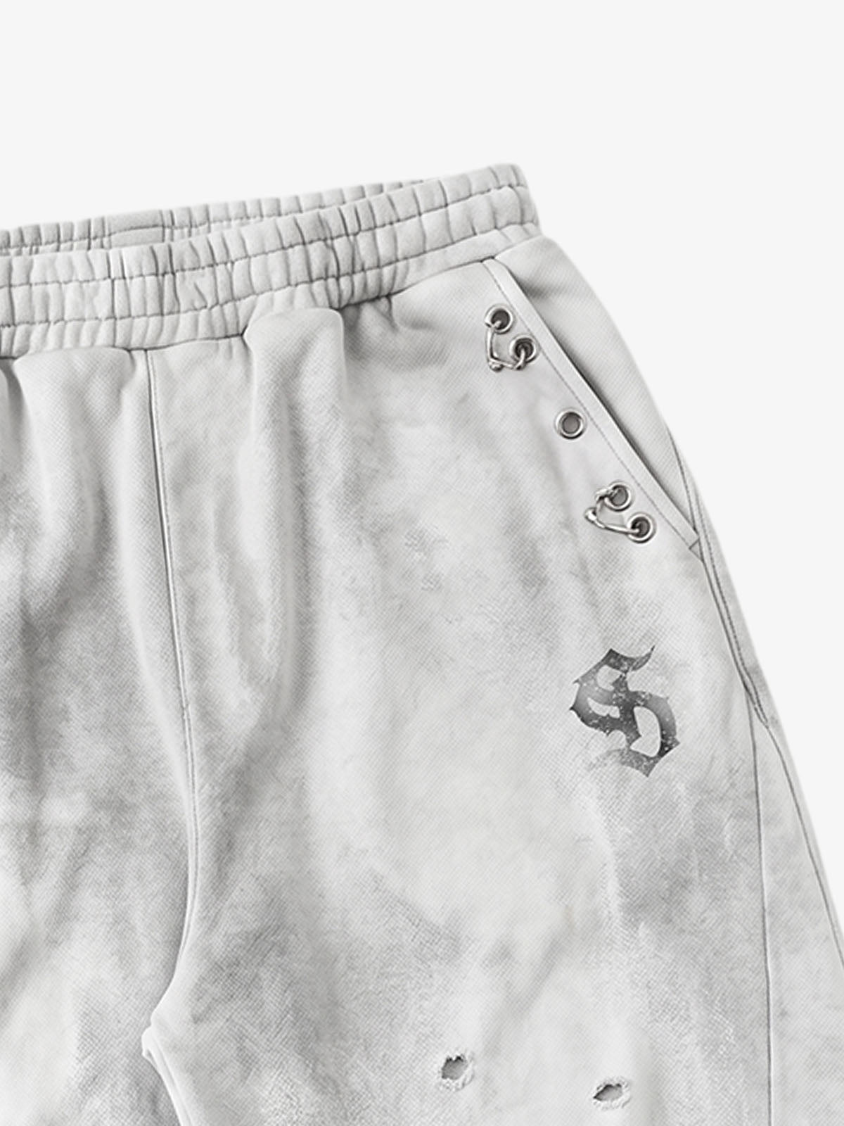 Faux Tongue-Stud Washed Distressed Baggy Pants