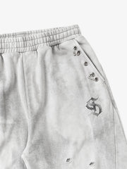 Faux Tongue-Stud Washed Distressed Baggy Pants