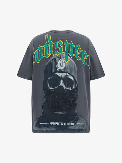 Mask Skull West Coast Hip-Hop Print T-shirt 