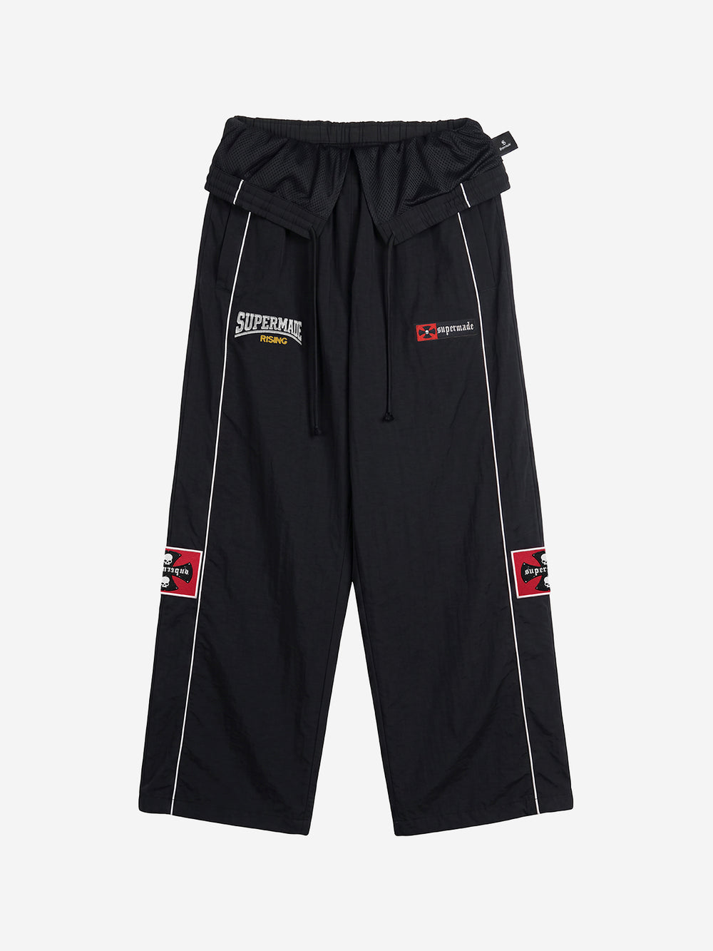 Color Block Embroidered Foldover-Waist Drawstring Track Pants