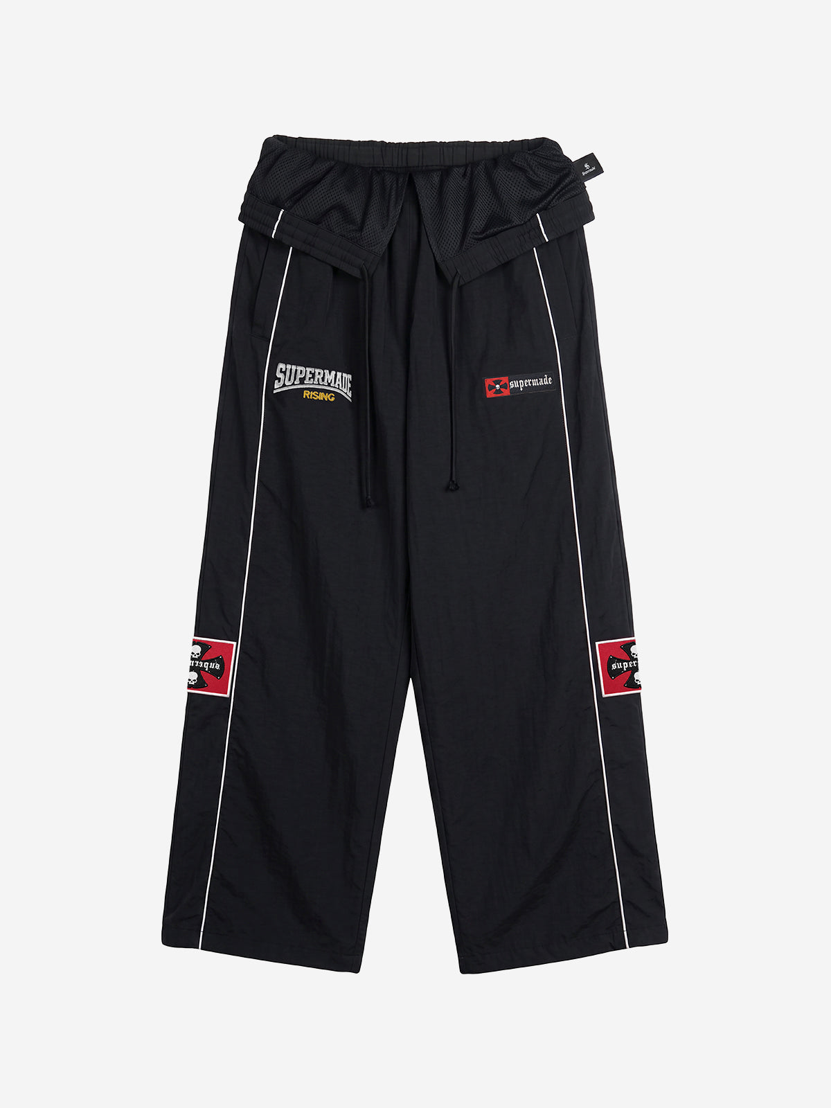 Color Block Embroidered Foldover-Waist Drawstring Track Pants