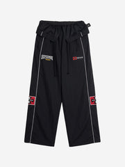 Color Block Embroidered Foldover-Waist Drawstring Track Pants