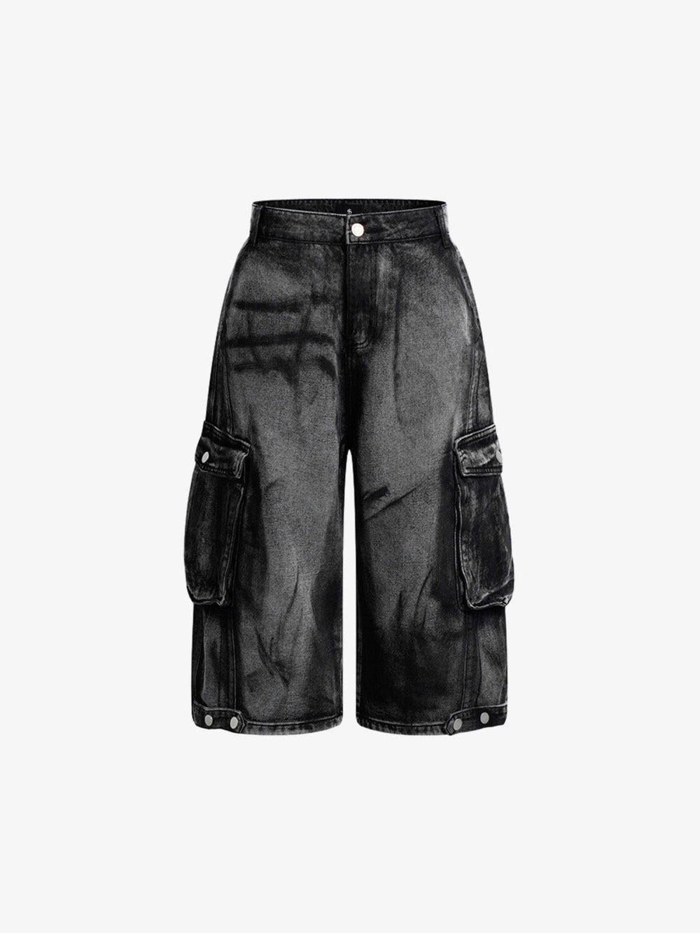 Grunge Wash Cargo Denim Shorts 