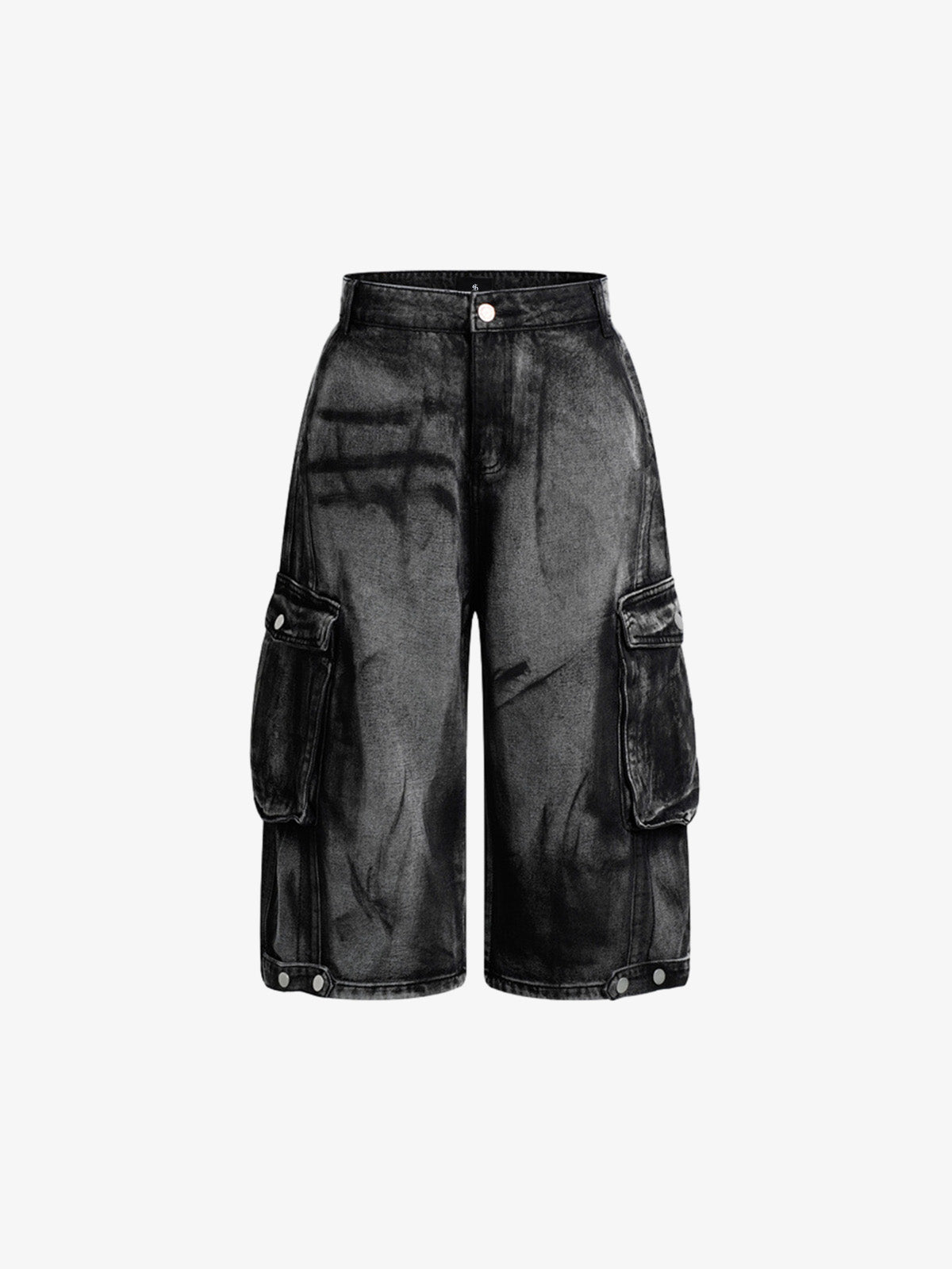 Grunge Wash Cargo Denim Shorts 