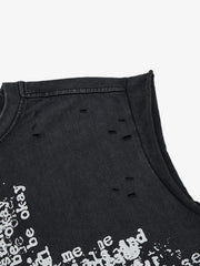 Letter Cross Graphic Distressed Tank Top
