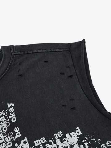 Letter Cross Graphic Distressed Tank Top