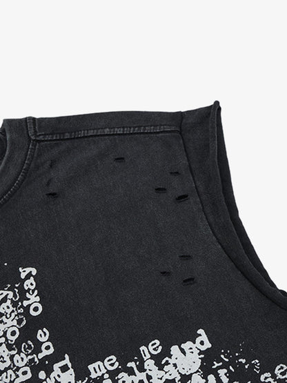 Letter Cross Graphic Distressed Tank Top