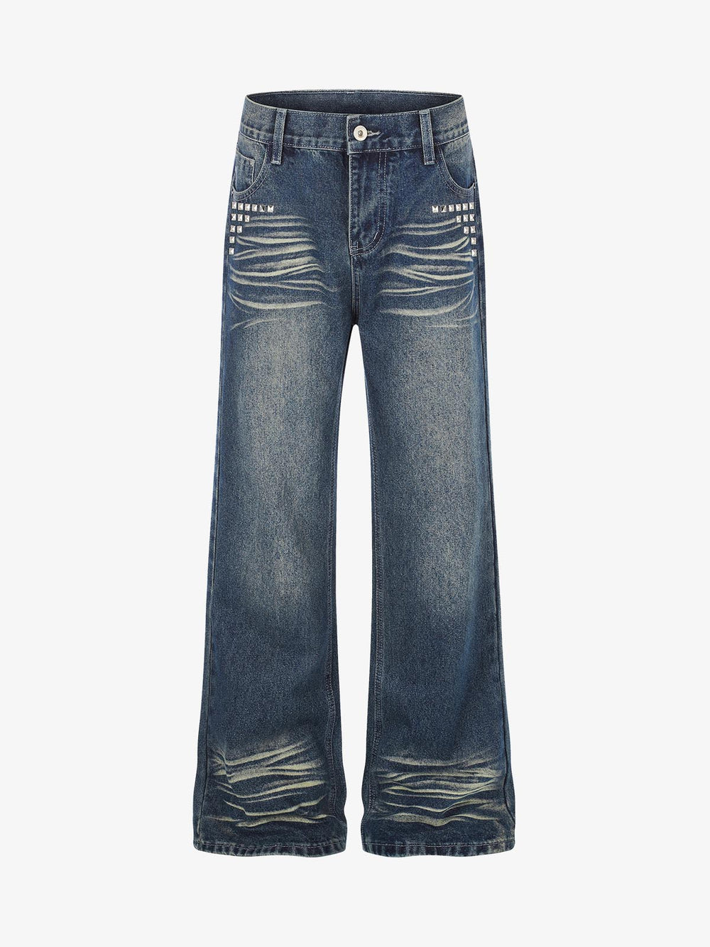 Distressed Rivet Detail Bootcut Jeans