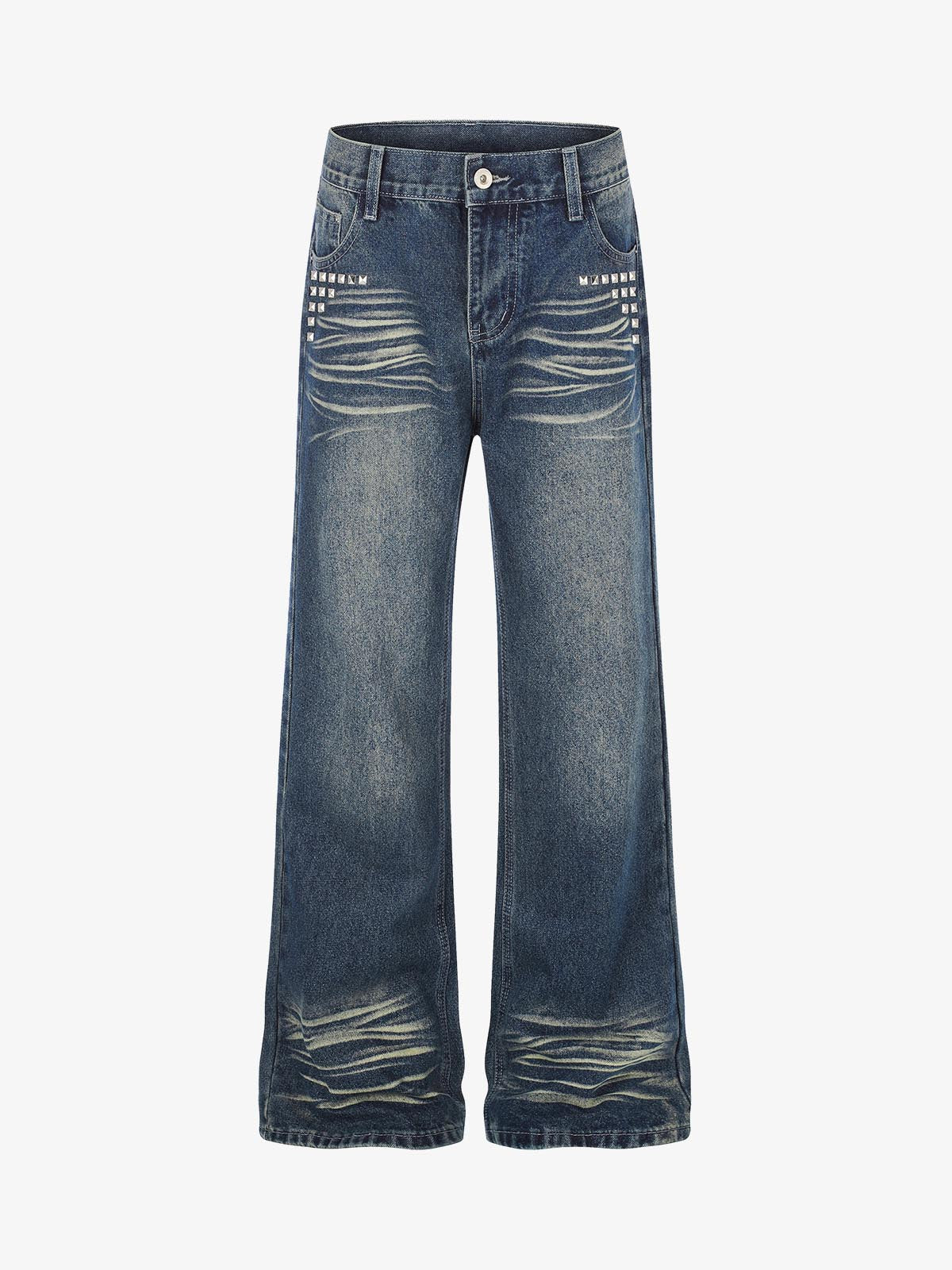 Distressed Rivet Detail Bootcut Jeans