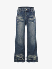 Distressed Rivet Detail Bootcut Jeans