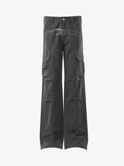 Vintage Belt Print Cargo Pants