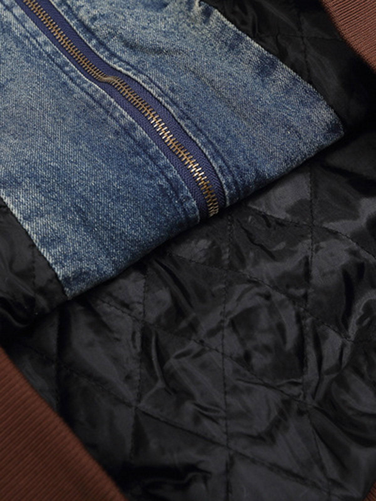Thesupermade Alphabet Patch Embroidered Quilted Denim Bomber Jacket - 2311