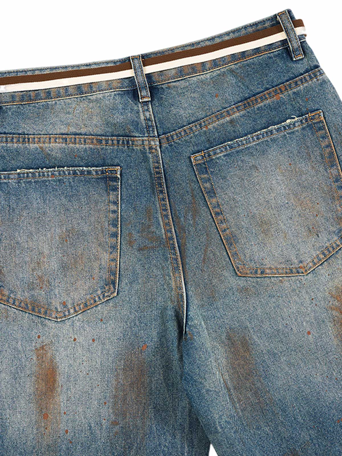 Retro Ink-Splashed Ripped Jeans 