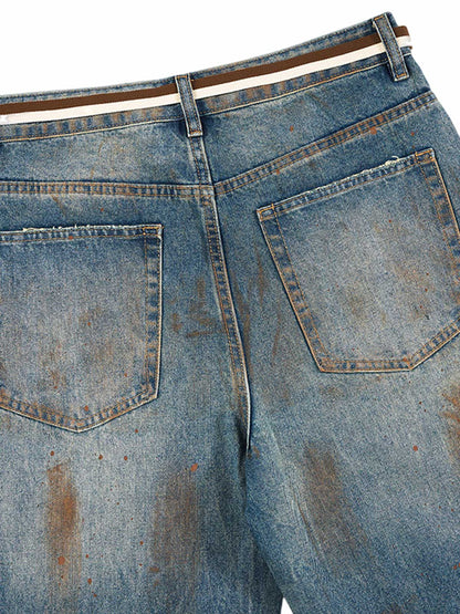 Retro Ink-Splashed Ripped Jeans 
