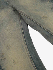 Washed Floral Graphic Flared Jeans