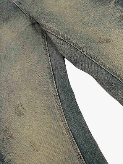 Washed Floral Graphic Flared Jeans