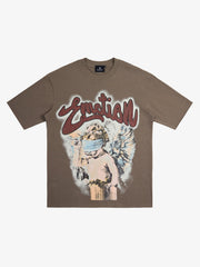 Retro Blindfold Angel Rhinestone Letter Graphic T-Shirt 