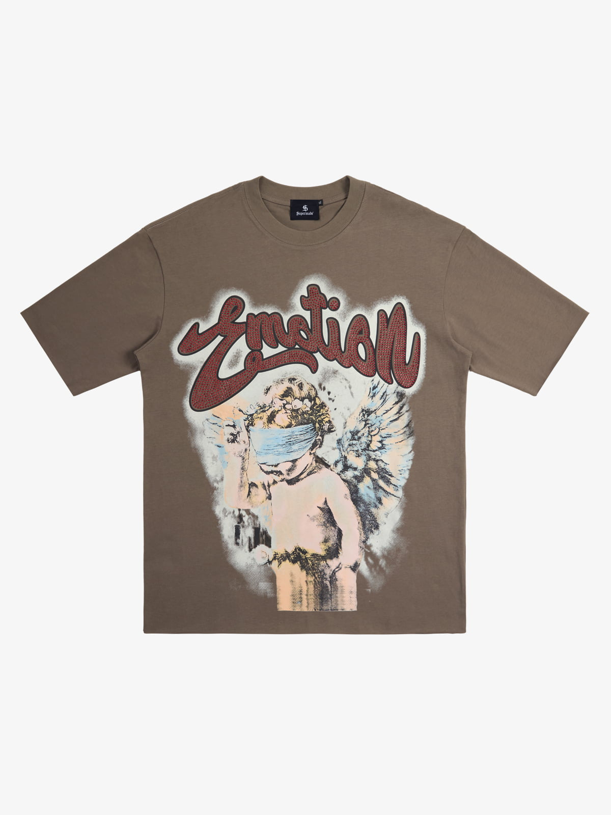 Retro Blindfold Angel Rhinestone Letter Graphic T-Shirt 