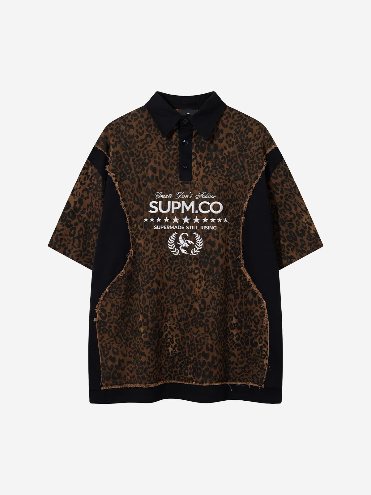 Vintage Leopard Patchwork Distressed Polo Shirt