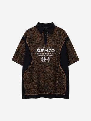 Vintage Leopard Patchwork Distressed Polo Shirt