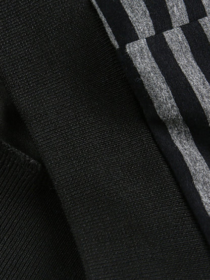 Thesupermade Detachable Fur Collar Striped Hooded Sweatshirt 