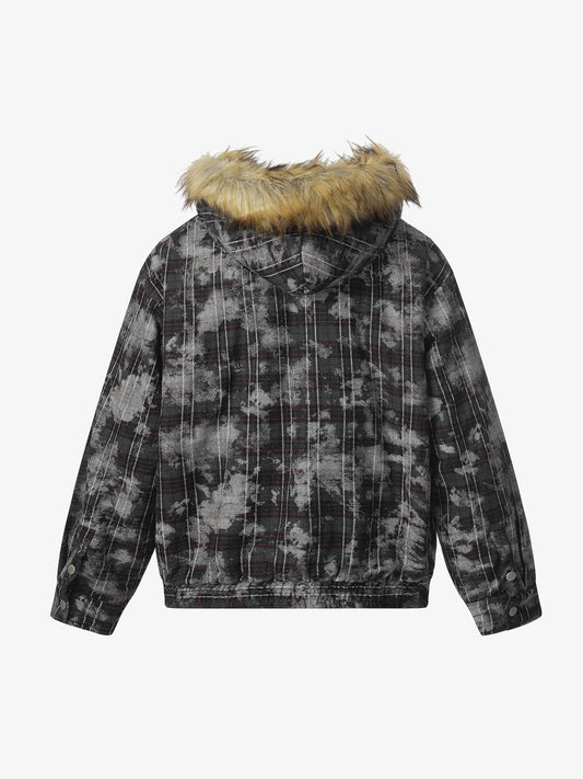 Winter Camouflage Puffer Jacket with Detachable Faux Fur Hood - Perfect for Outdoor Adventures 