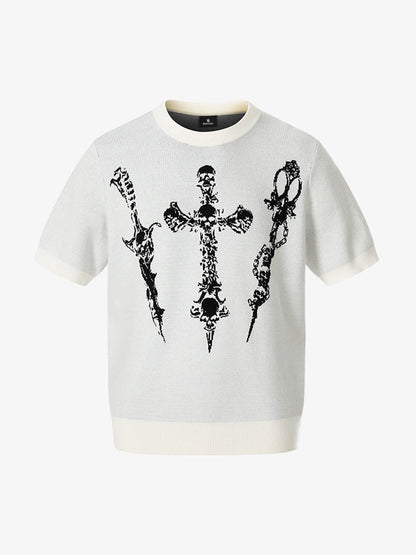 Gothic Cross Graphic Knit T Shirt