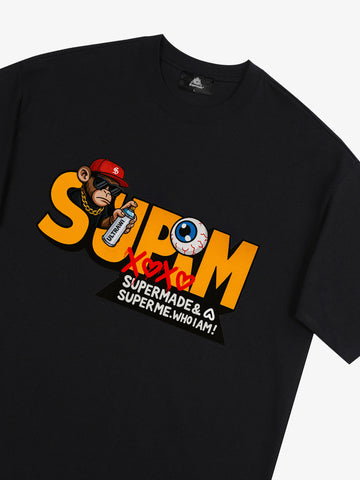 SUPM Trendy Hip-Hop Monkey Graffiti Font T-Shirt 