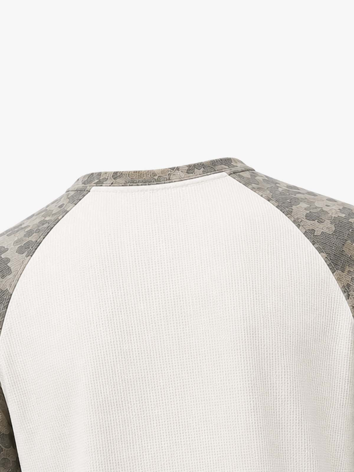 Waffle Knit Camo Raglan T-Shirt with Graphic Print