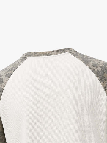 Waffle Knit Camo Raglan T-Shirt with Graphic Print