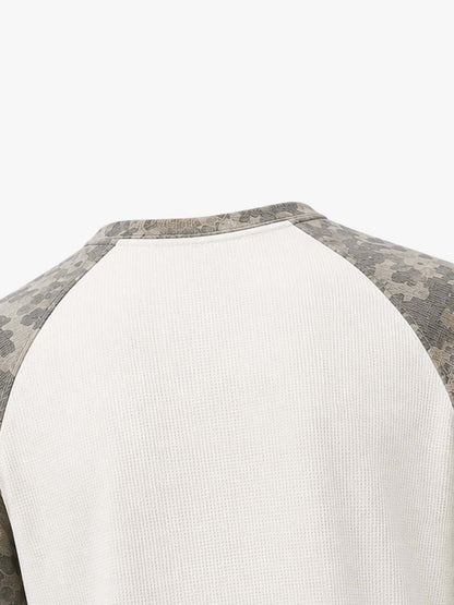 Waffle Knit Camo Raglan T-Shirt with Graphic Print