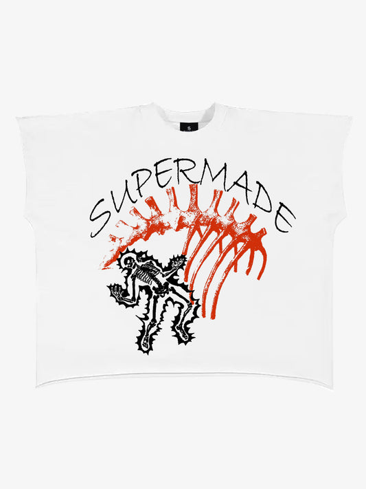 Oversized Crop Top with Bold Graphic Print and Edgy Skeleton Design 