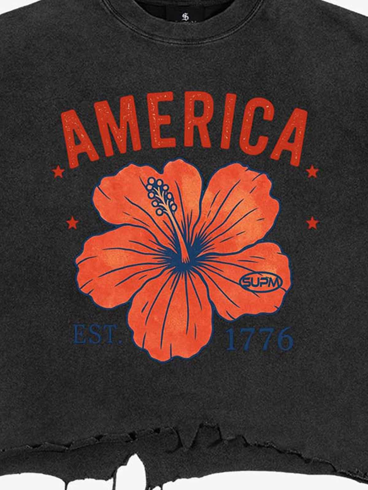 Acid Wash Ripped Floral T-Shirt 