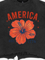 Acid Wash Ripped Floral T-Shirt 