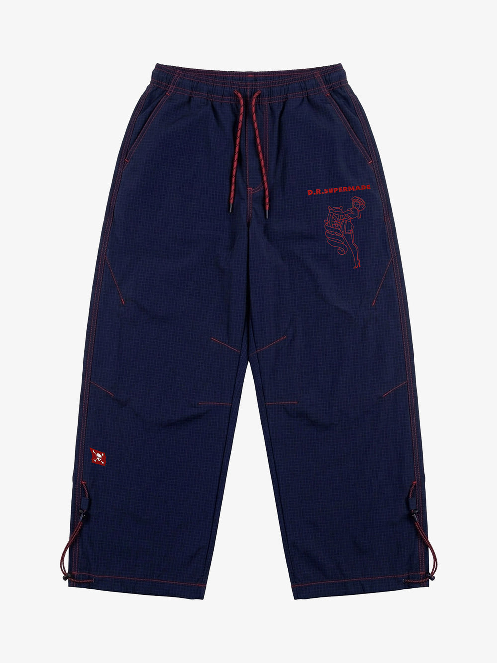 Contrast Stitch Curved-Leg Drawstring Pants