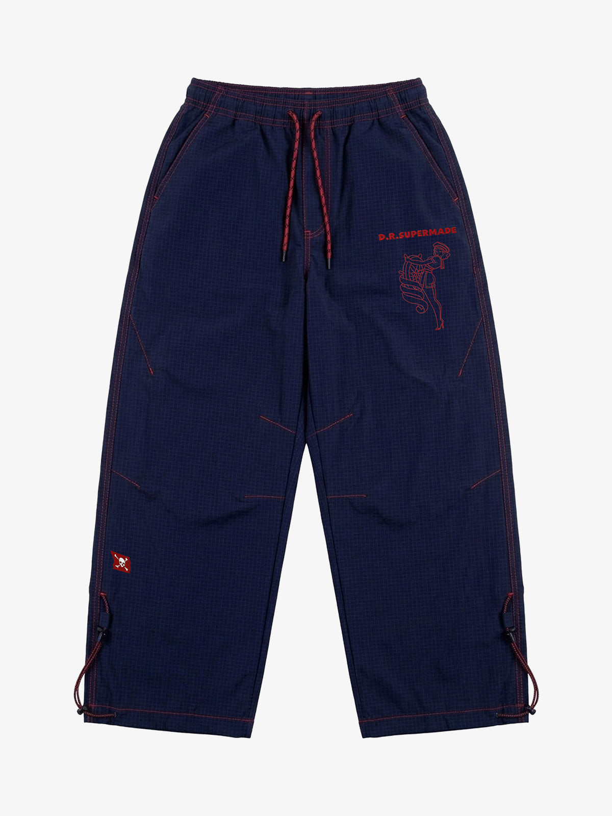 Contrast Stitch Curved-Leg Drawstring Pants