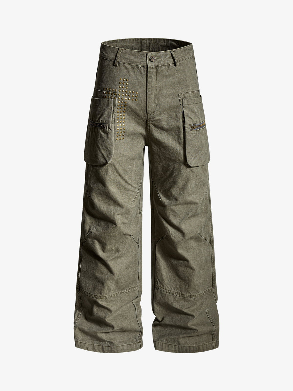 Vintage Utility Studded Cross Straight Leg Pants 
