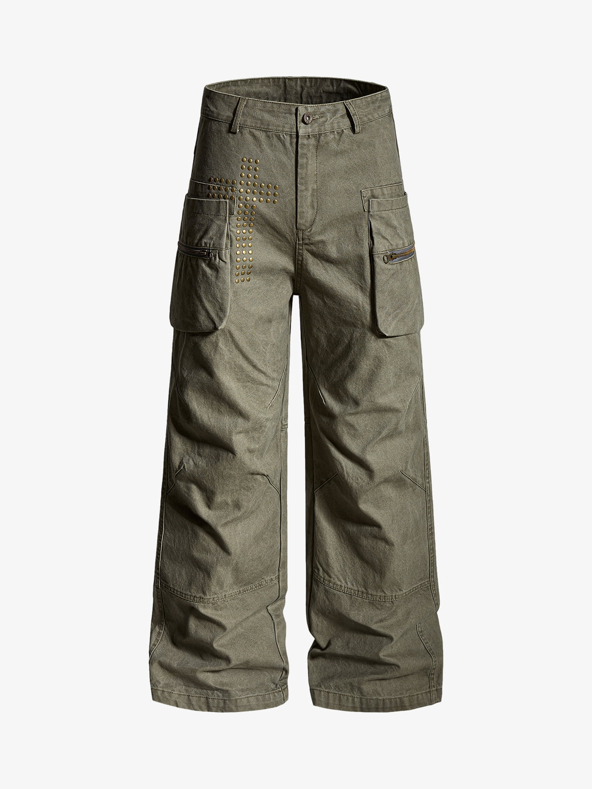 Vintage Utility Studded Cross Straight Leg Pants 