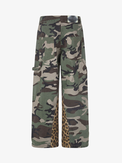 Camo Leopard Patchwork Cargo Pants