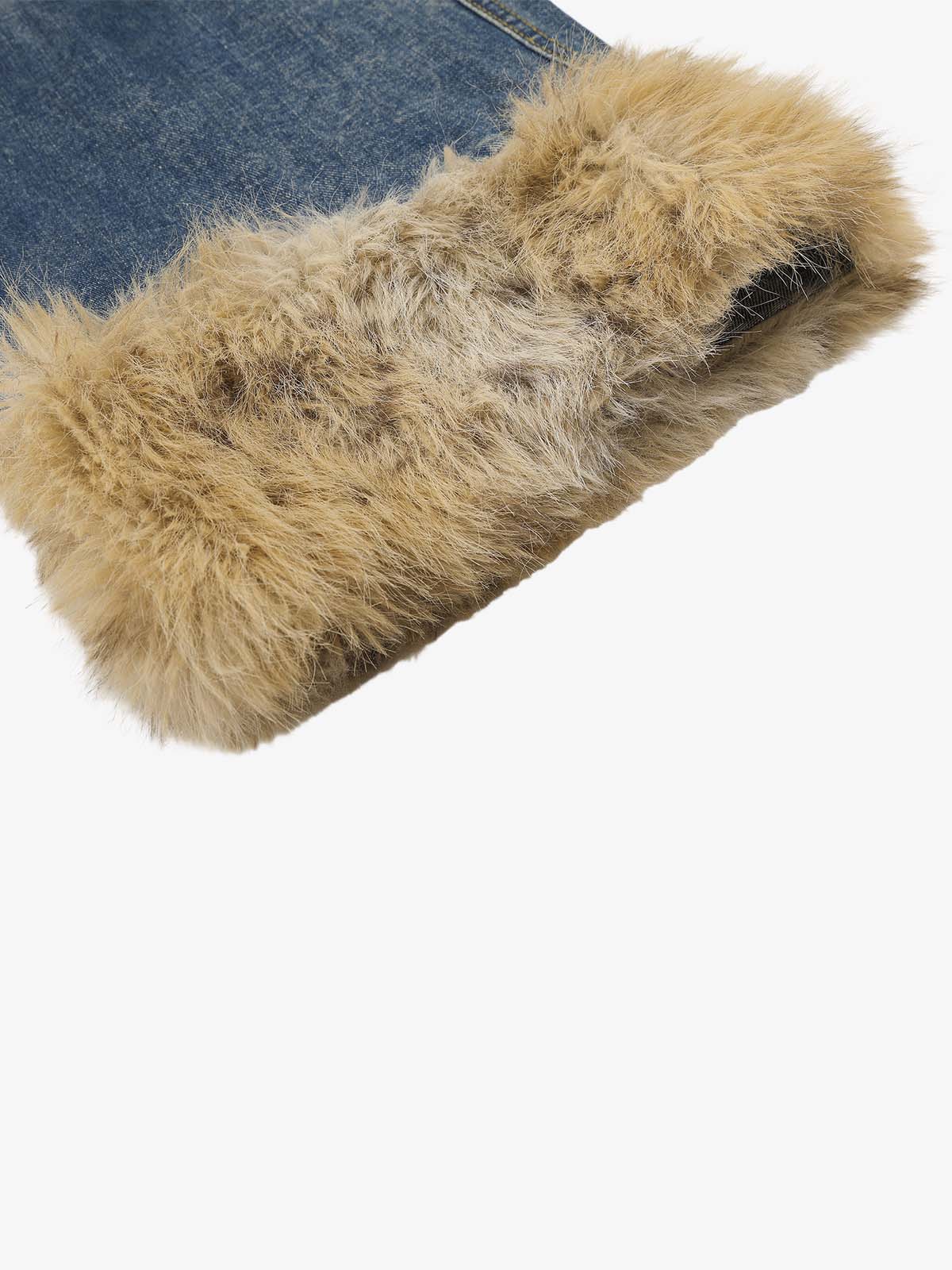 Studded Detail Furry Cuff Jeans