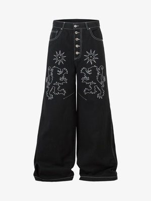 Thesupermade Heavy Contrast Thread Embroidered Multi-button Jeans 