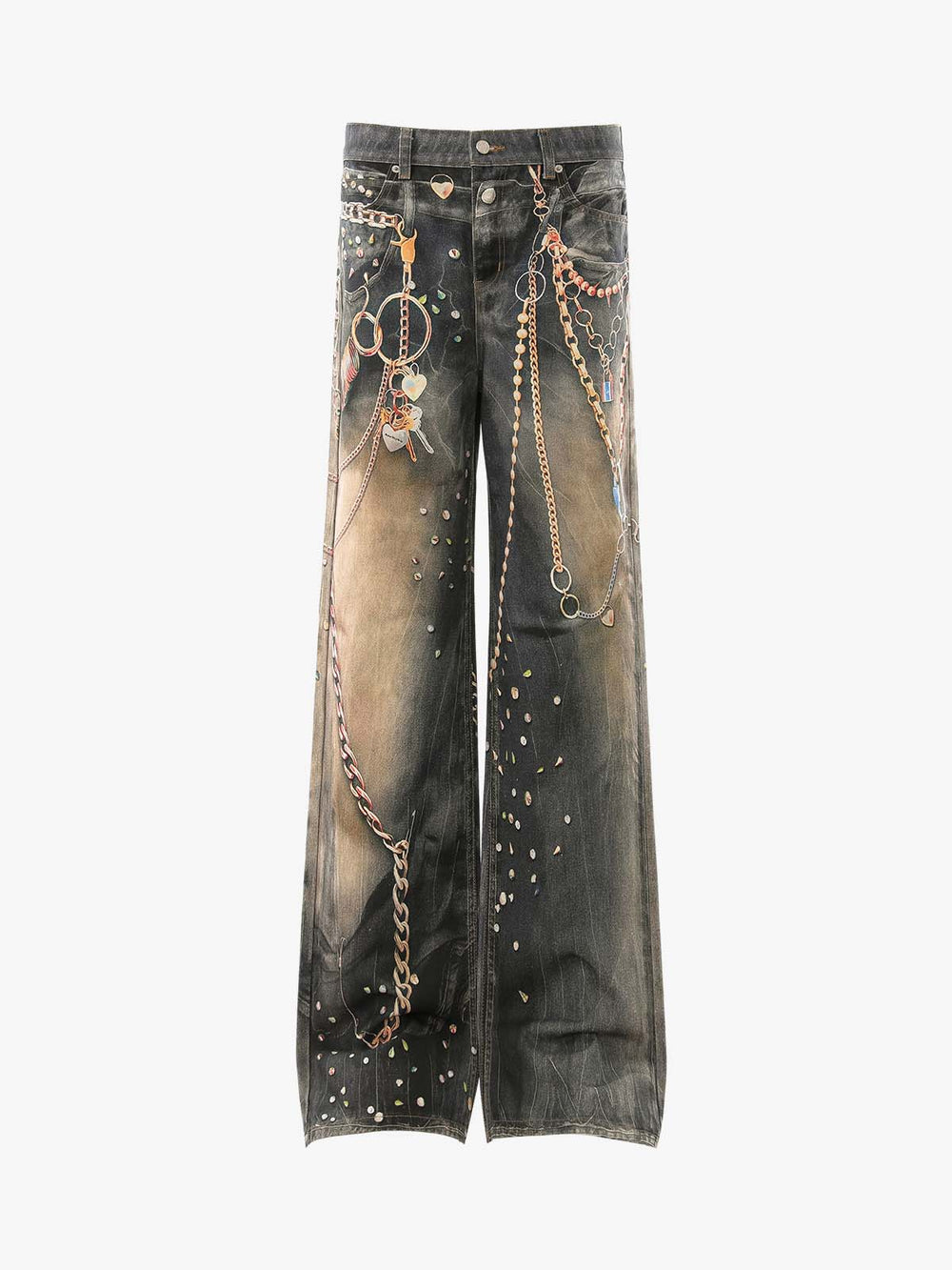 3D Chain Key Print Jeans 